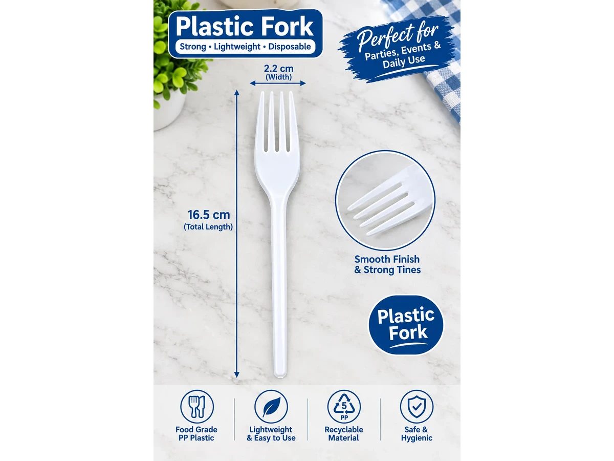 White disposable Plastic Fork from Rehbar Packages in Lahore